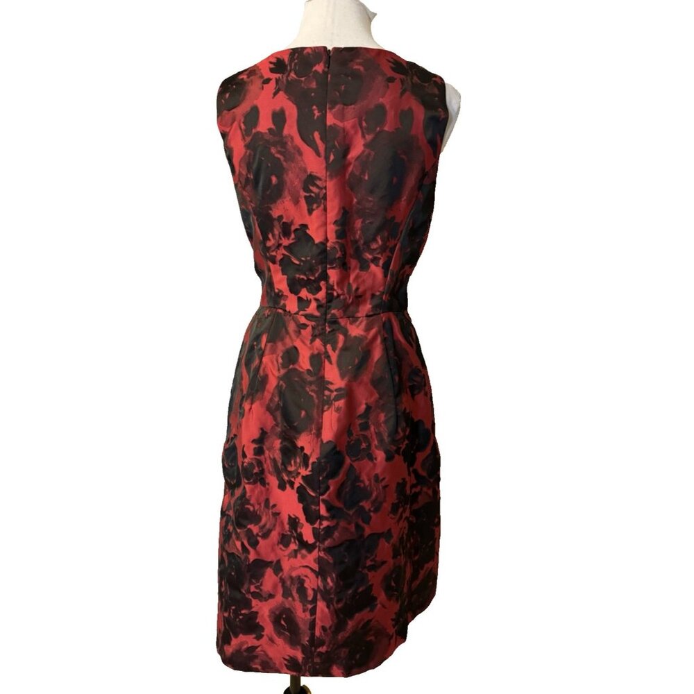 Talbots A Line Dress 14 Red Black Rose Pockets Sleeveless Career Church Party - Picture 3 of 13